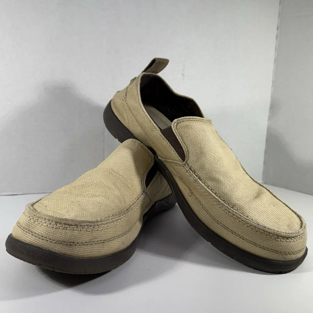 CROCS Mens Walu Tan Brown‎ Canvas Slip On Comfort Loafers 11270 Size 9M